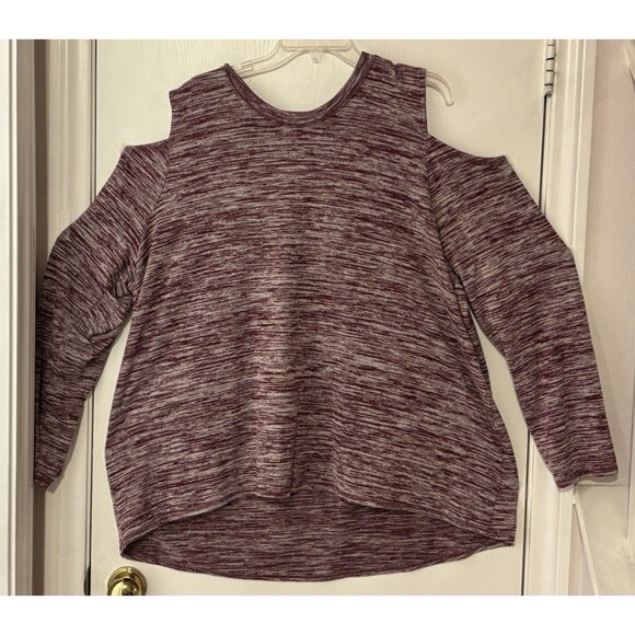 Xersion Red & White 2X Long Sleeve Shoulder Cut Shirt Womens - Picture 1 of 10